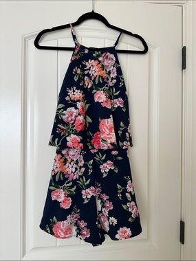 Navy Floral Halter Romper